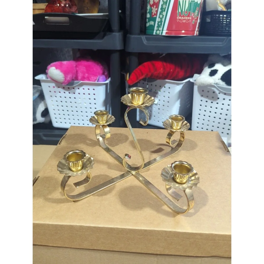Vintage Gold Tone Candelabra Hollywood Regency Style Polished 5 Candle